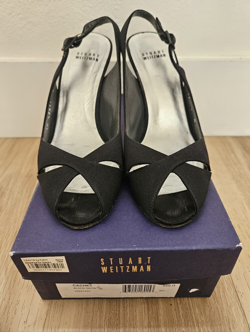 Stuart Weitzman Black Open-Toe Crisscross Slingback Heels - Size 8